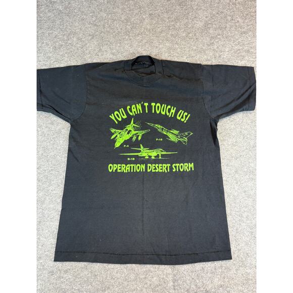 Vintage 90s Operation Desert Storm Graphic T Shirt Mens Medium Black Streetwear - Picture 1 of 4